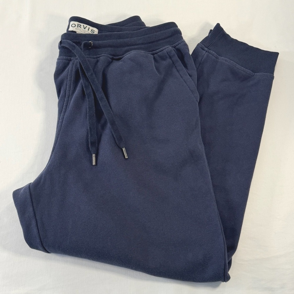 Orvis Mens Navy Blue Fleece Jogger Sweatpants Size Medium Drawstring 1526330